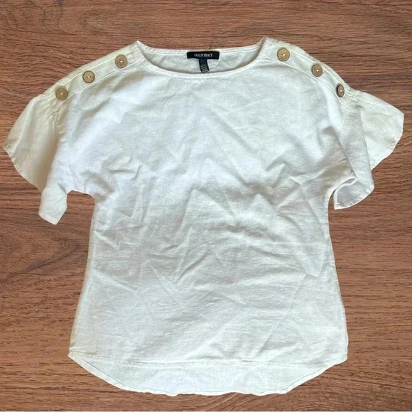 XS Ellen Tracy Linen Short-Sleeve White Blouse - Picture 2 of 6